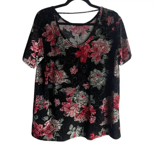 Mts Size S Black Short Sleeve Velvet Burn Out Blouse Top Dark Floral Whimsigoth