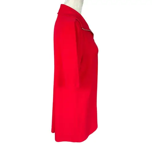 Susan Graver red quarter zip collared short sleeve stretchy top women's size S