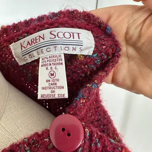 Karen Scott Collections Sweater Vest Medium Red Cable Knit Sleeveless Top