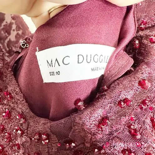 Mac Duggal 20409 Embellished Illusion Long Sleeve V Neck Gown Mahogany 10 NEW