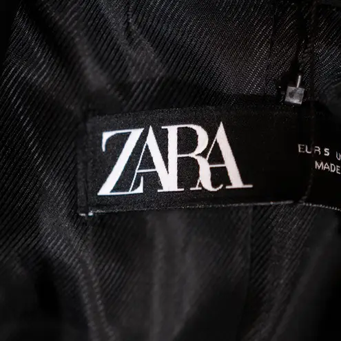 ZARA NEW  Satin Trim Solid Black One Button Structured Blazer Jacket Small