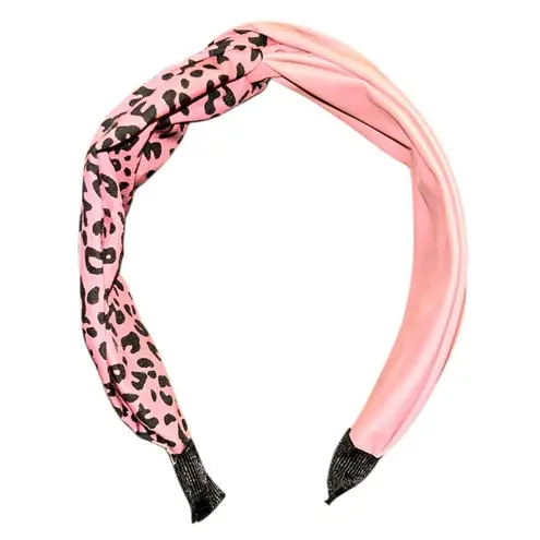Pink Vegan Leather Bohemian Animal Cheetah Print Knotted Summer Headband NEW