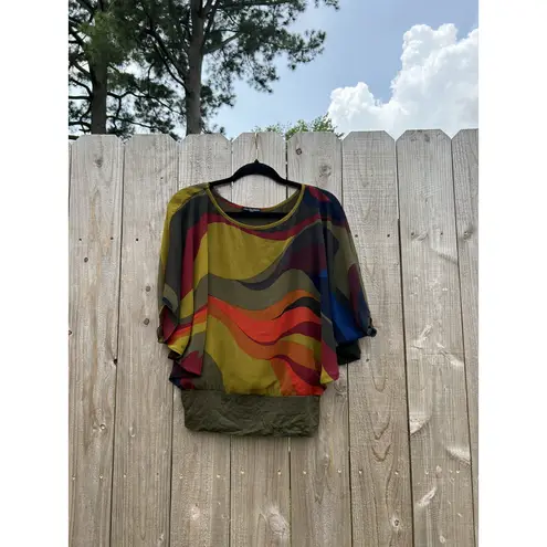 cha cha vente | Multicolored Green Poncho Top Size Small Summer Retro Blue