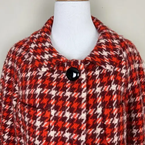 Banana Republic  Jacket Womens Large Maroon Orange Houndstooth Wool Blend 3/4 Sl‎