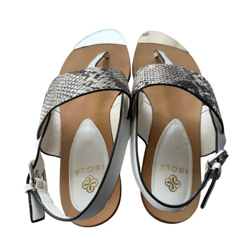 Isola Snakeskin Print Thong Sandals Silver Accent Buckle Strap Size 9M