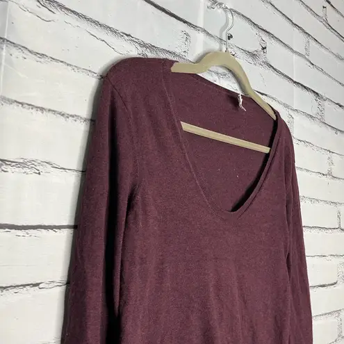 14th & Union Burgundy Long Sleeve Relaxed V-Neck Blouse SZ L Puff Sleeves