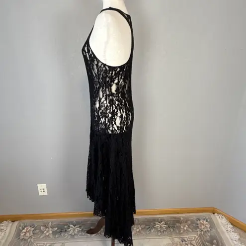 Biya Johnny Was Sheer Black Lace Hi Low Midi Maxi Flare Dress Size M Racerback Size M
