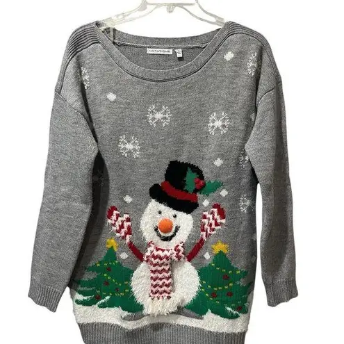 Notations Womens Long Sleeve Tunic Ugly Sweater Small Gray Snowmen Christmas