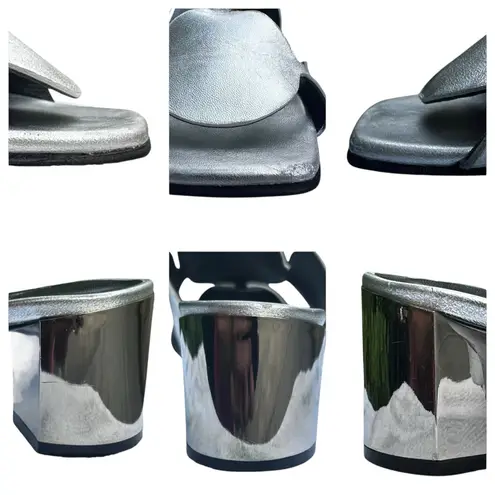 Pierre Hardy Bulles Leather Mule Sandals Silver Metallic Chrome Block Heels US 8