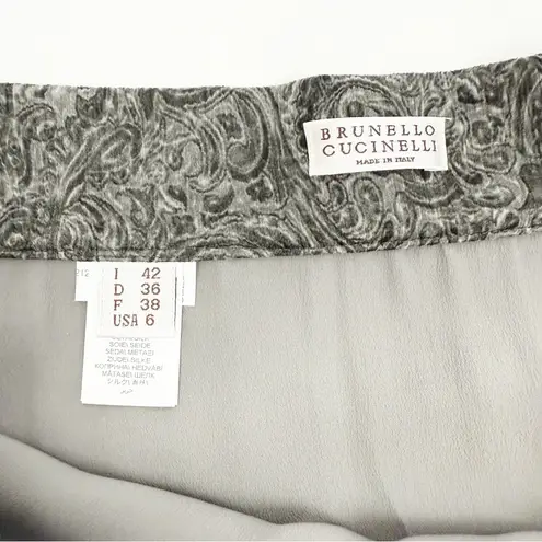 Brunello Cucinelli Paisley Print Silk Midi Skirt Grey Asymmetrical Chiffon