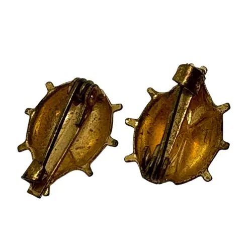 1960s Vintage 2 Ladybug Brooch Pins Gold Tone Red Accent Insect Bug Jewelry