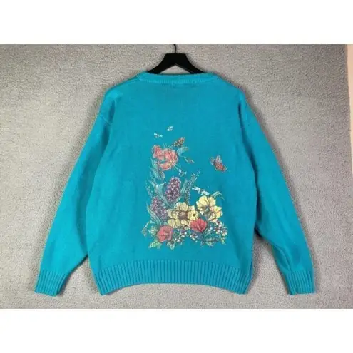 Eddie Bauer Vintage Sweater  Knit Womens Pullover Garden Spring Blue‎ Size Medium