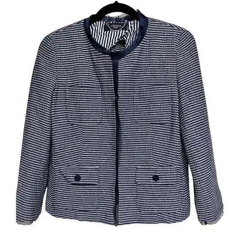 Max Mara Weekend Blazer Navy Blue Striped Lace Trim Women’s Size 12