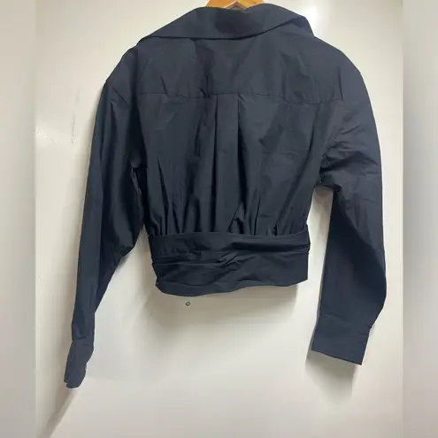 Alexander Wang NWT  Cross Front Cropped Shirt Black Size 6 Designer Luxury