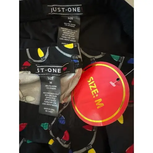 Just One Christmas Lights Holiday Theme Leggings 2 Pcs Women's Medium NWT Black