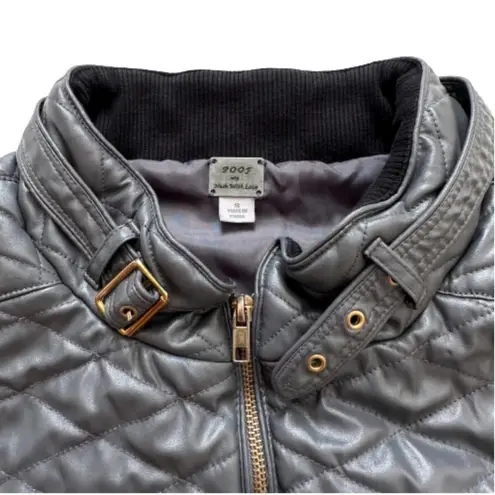 Poof! Poof Quilted Vest Deep Gray Faux Leather Quilted Knit Side Panel Pockets Small