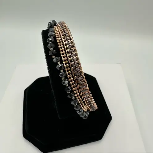 Henri Bendel 3 Row Strand Beaded Chain Bracelet Rose Gold Gunmetal Beads