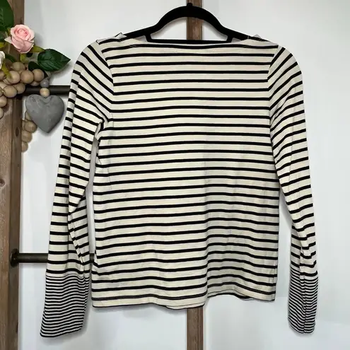 Nili Lotan Target Long Sleeve Black Cream Striped Shirt Size XS