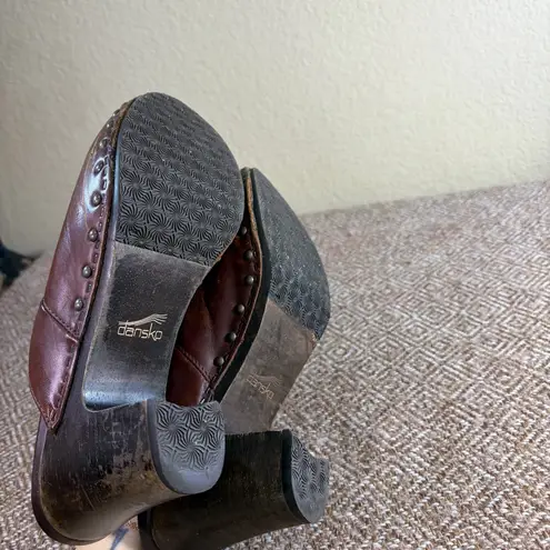 Dansko Rae Women’s Brown Leather Studded Heels Clogs Sz 38 US 7.5-8 Boho Grunge