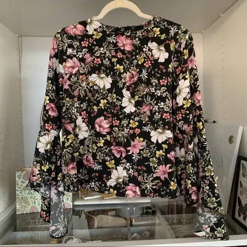 Catherine Malandrino Floral Long Sleeve Flouncy Flare Career Blouse Top Sz S