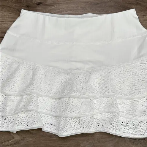 NWOT Lucky In Love 12" Shibori Lace Boho Layered Tennis Skirt Skort White XS.