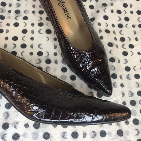 Saint Laurent Yves  Patent Leather Croc Heel Narrow