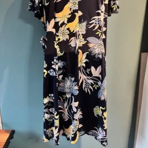 Signature Robbie Bee XL Navy Wrap Dress Raised Floral Boho Romantic Stretch Chic Blue