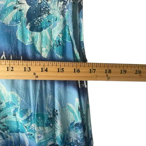 Jams World Vintage 90s Size Medium Blue Hawaii Hibiscus Floral Maxi Dress