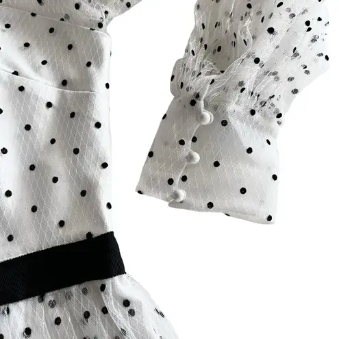 Alice McCALL Mysteria White Polka-Dot Tiered Tulle White Long Sleeve Midi Dress