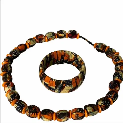 Unlisted Jewelry Set Necklace bracelet Handmade Boho Beaded Fall African Statement Orange