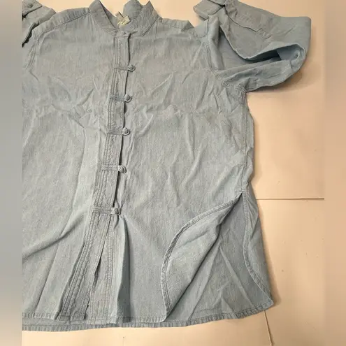 J Jill Tunic Top Toggle Buttons Light Wash Denim Asian Vintage Womens Size XS Blue
