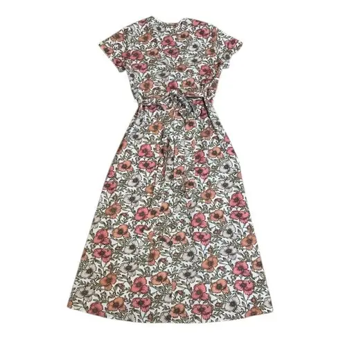 ALY DALY Women's Floral Print Wrap Midi Dress Short Sleeve Summer Spring Sz SM White