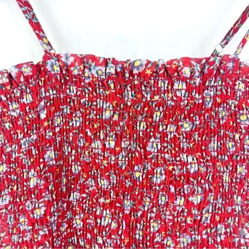 Timing  Cropped Shirred Tank Top Red Floral Size Small