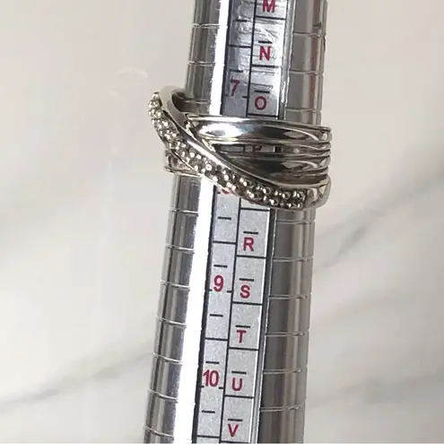 MICHAEL DAWKINS Sterling Silver Crossover Bypass Ring w Granulation Detail