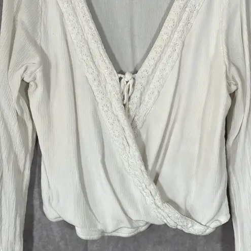 Hollister  California Long Sleeve White Tie Front Blouse | Size Large