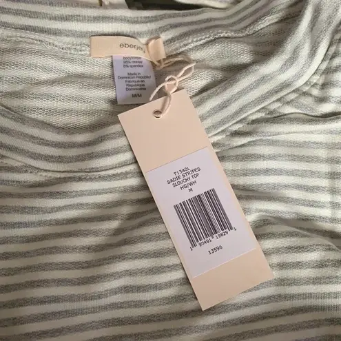 Eberjay Eberjey Sadie Stripes Slouchy Top - Size Medium - Gray/White - NWT