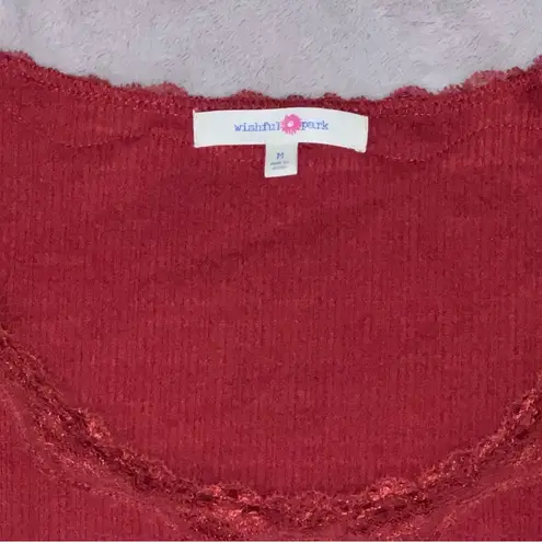 Wishful park Red Rust Fitted Ribbed Tee Lace Trim Size Medium
