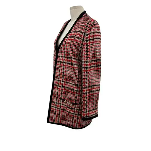 Brooks Brothers Wool Blend Tartan Cardigan Tunic Blazer Red Black Plaid Size 14