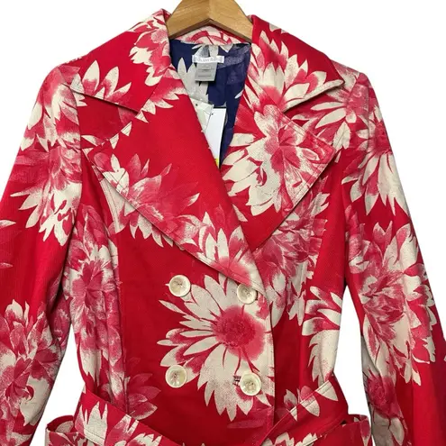 NWT Austin Reed Red Floral Retro Luxe Belted Double Breasted Blazer Jacket M Size M