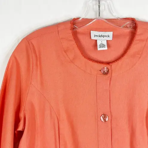 Peck & Peck Small Jacket Cardigan Peach Pink Linen Cotton Crew Neck Buttons 1108