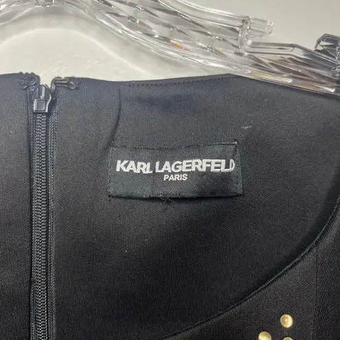 Karl Lagerfeld Paris Black Gold Studded Sleeveless Sheath Dress Career Sz 16