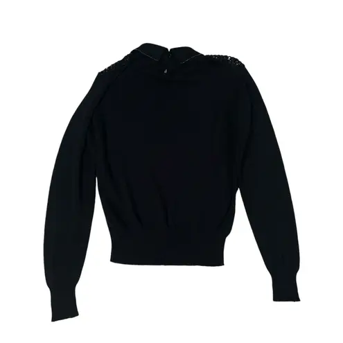 Women's Vintage Black Peter Pan Beaded Collar Long Sleeve Pull Over Blouse Size undefined