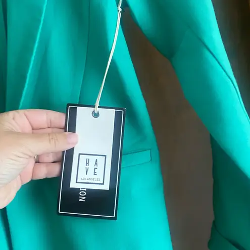 Have Oversized Blazer Open Front Dress Jacket Womens Size Small Teal Pockets Green