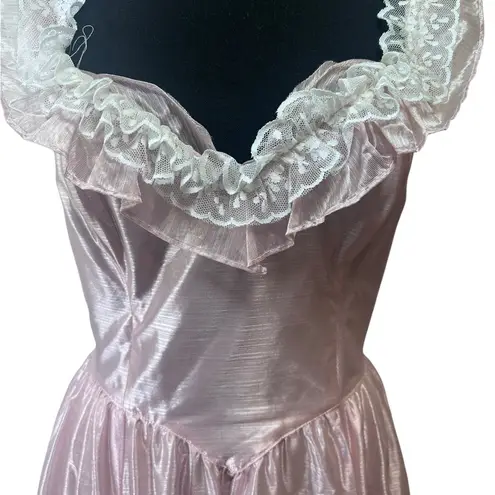Gunne Sax Vintage 80's Bo Peep Pink Satin Southern Belle Prom Dress Size 11
