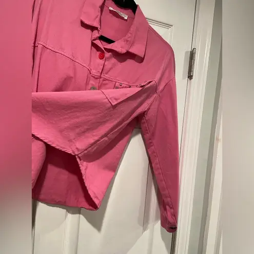 Pink City Size L Pink Bedazzled Pocket Long Sleeve Colorful Mixed Button Shirt Size L