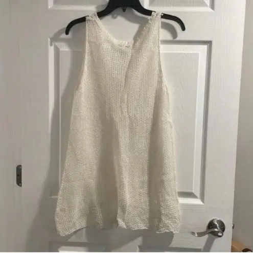 CAbi  Cream 100% Linen Crochet See Through Long Line Laganlook Tank Top boho