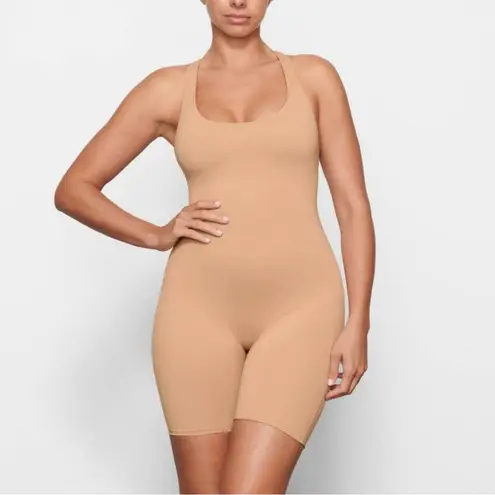 SKIMS NWT Swim Cycle Suit One Piece Women's Size M Ochre Racerback Scoop Neck L