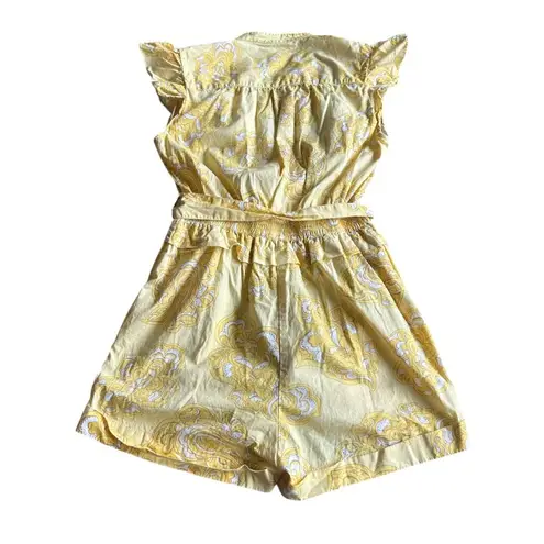 Derek Lam Collective Yellow White Print Romper Shorts Ruffle Wrap Size 0 36
