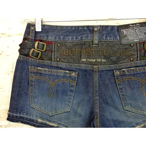 Connecters Japan Y2K VTG Womens Denim Shorts Leather Studs Sz M Punk Grunge RARE Size M