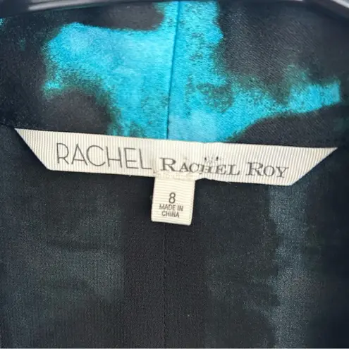 Rachel Roy Teal Blue Printed Robe Wrap Sleeveless Sheath Dress Size 8